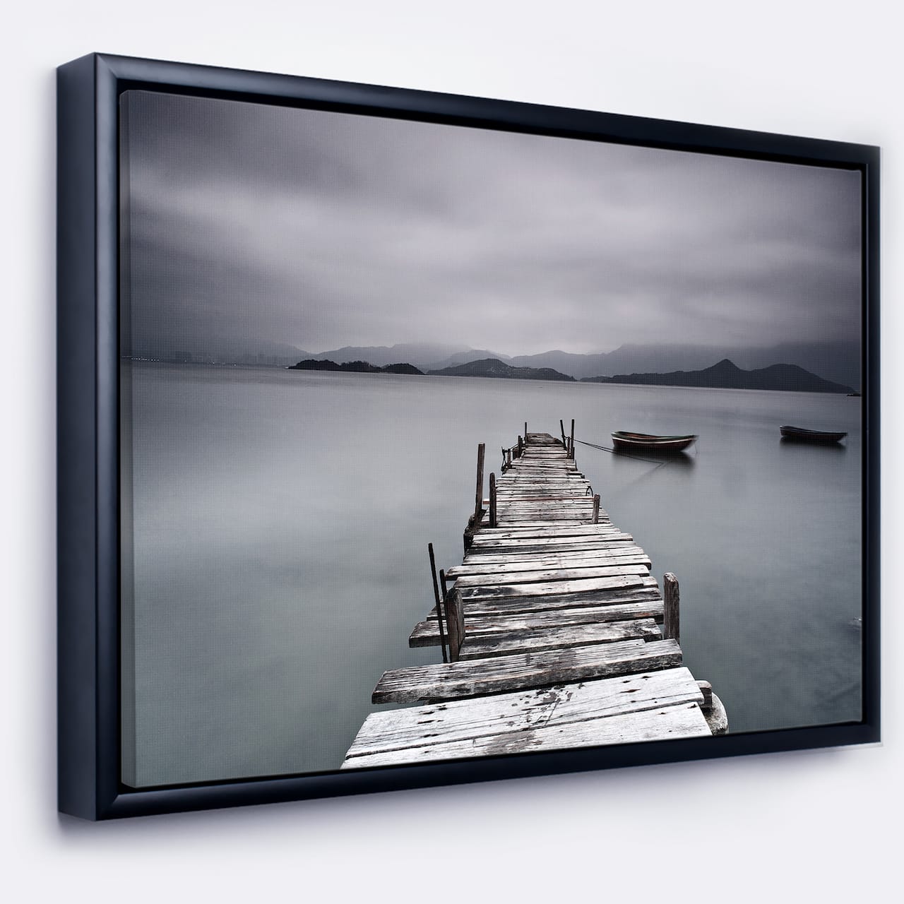 Designart - Pier and Boats at Seashore - Bridge Framed Canvas Art Print